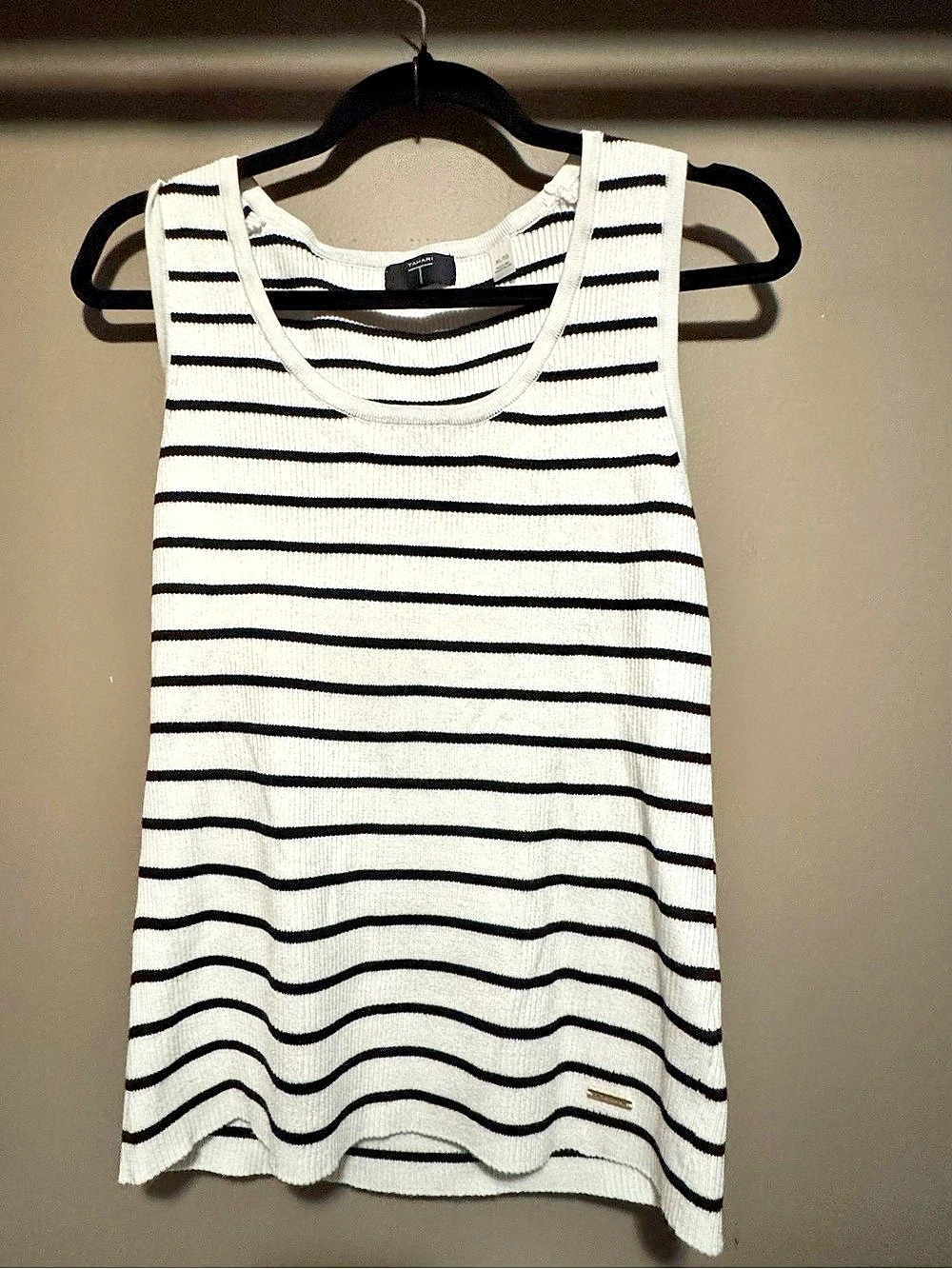 Tahari Striped Tank Top in White & Black Size XL Like New